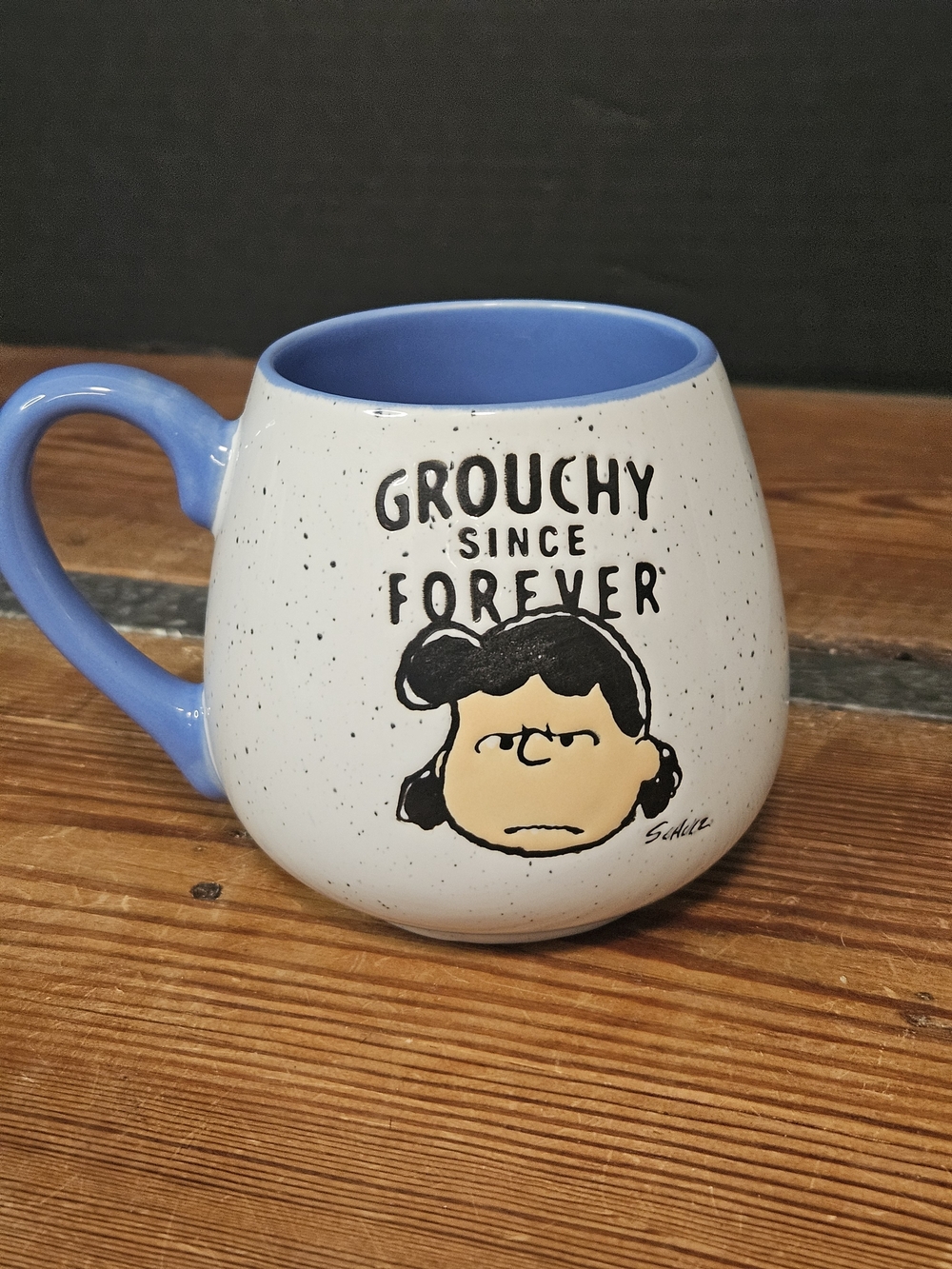 Peanuts Speckled White Ceramic Mug with Blue Interior & Handle - Picture 5 of 5